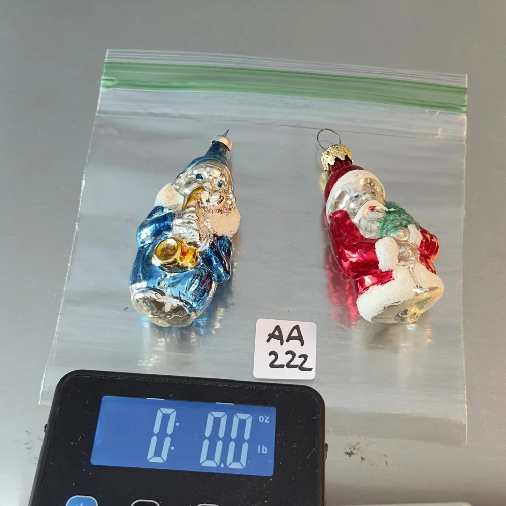 Vtg 2 Blown Glass Ornament Santa Blue Clown‎ Instrument Christmas West Germany